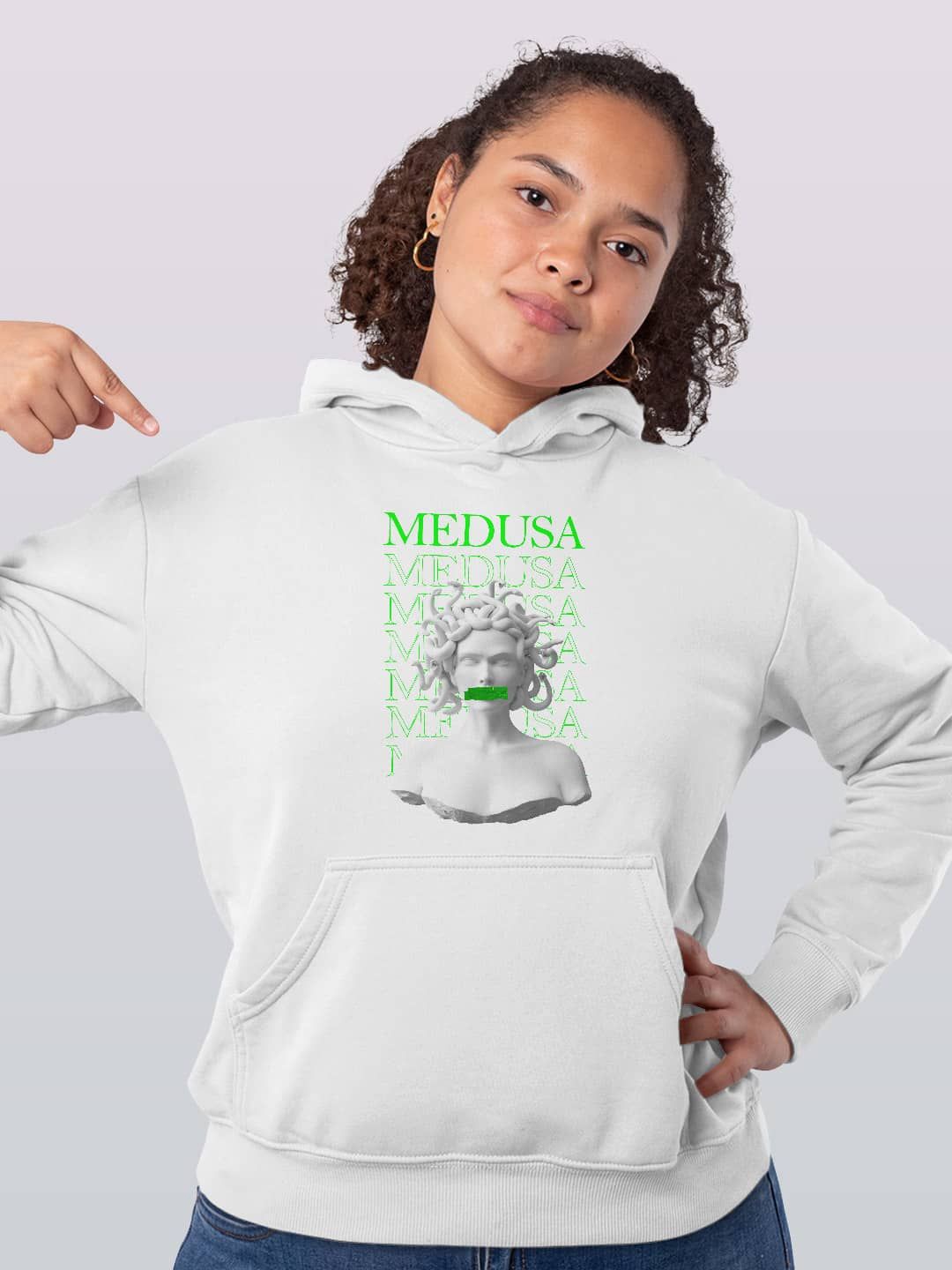 

macmerise Women Printed Hooded Sweatshirt, White