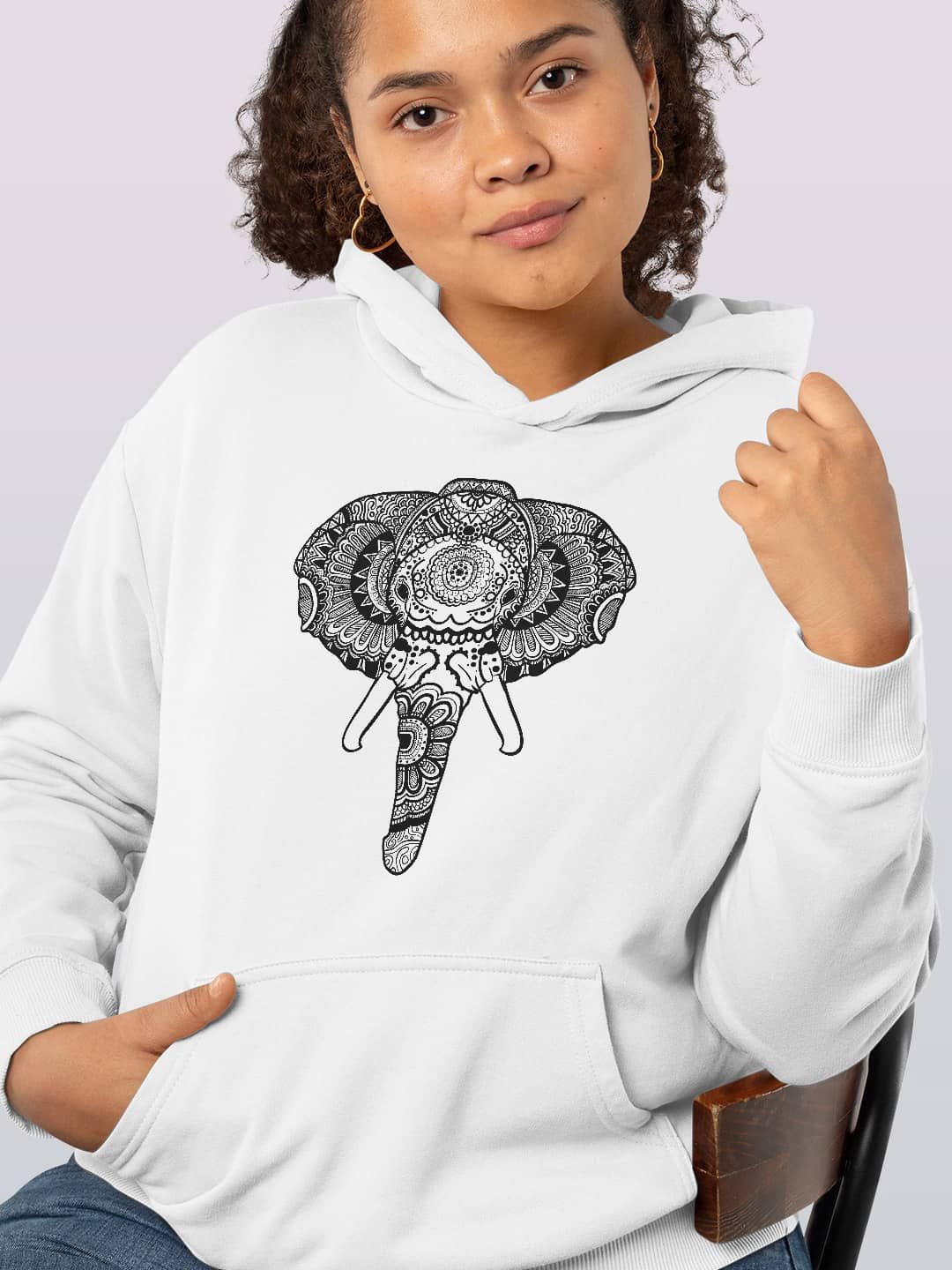 

macmerise Women Printed Hooded Sweatshirt, White