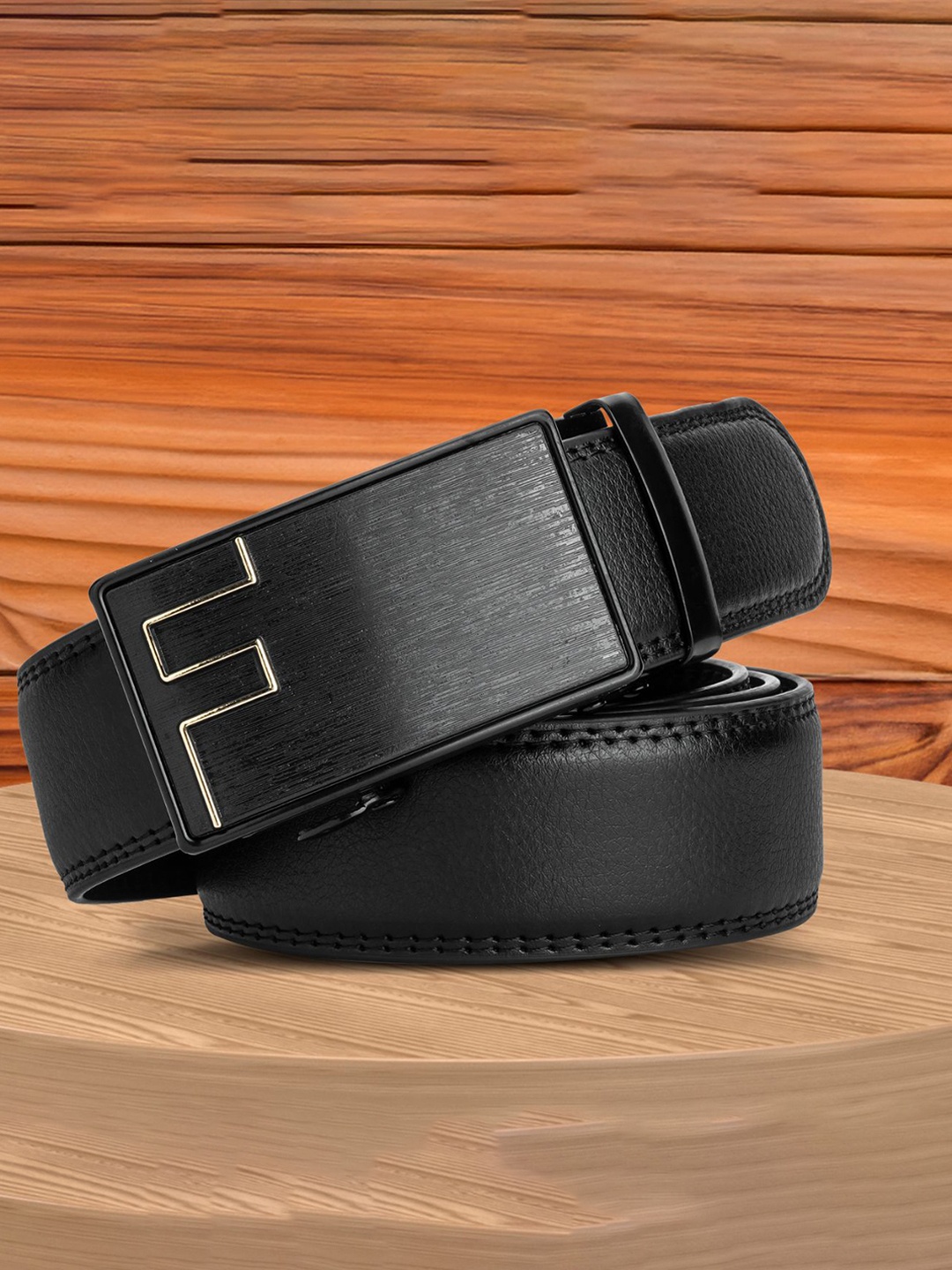 

WINSOME DEAL Men Solid Slider Buckle Closure Formal Belt, Black