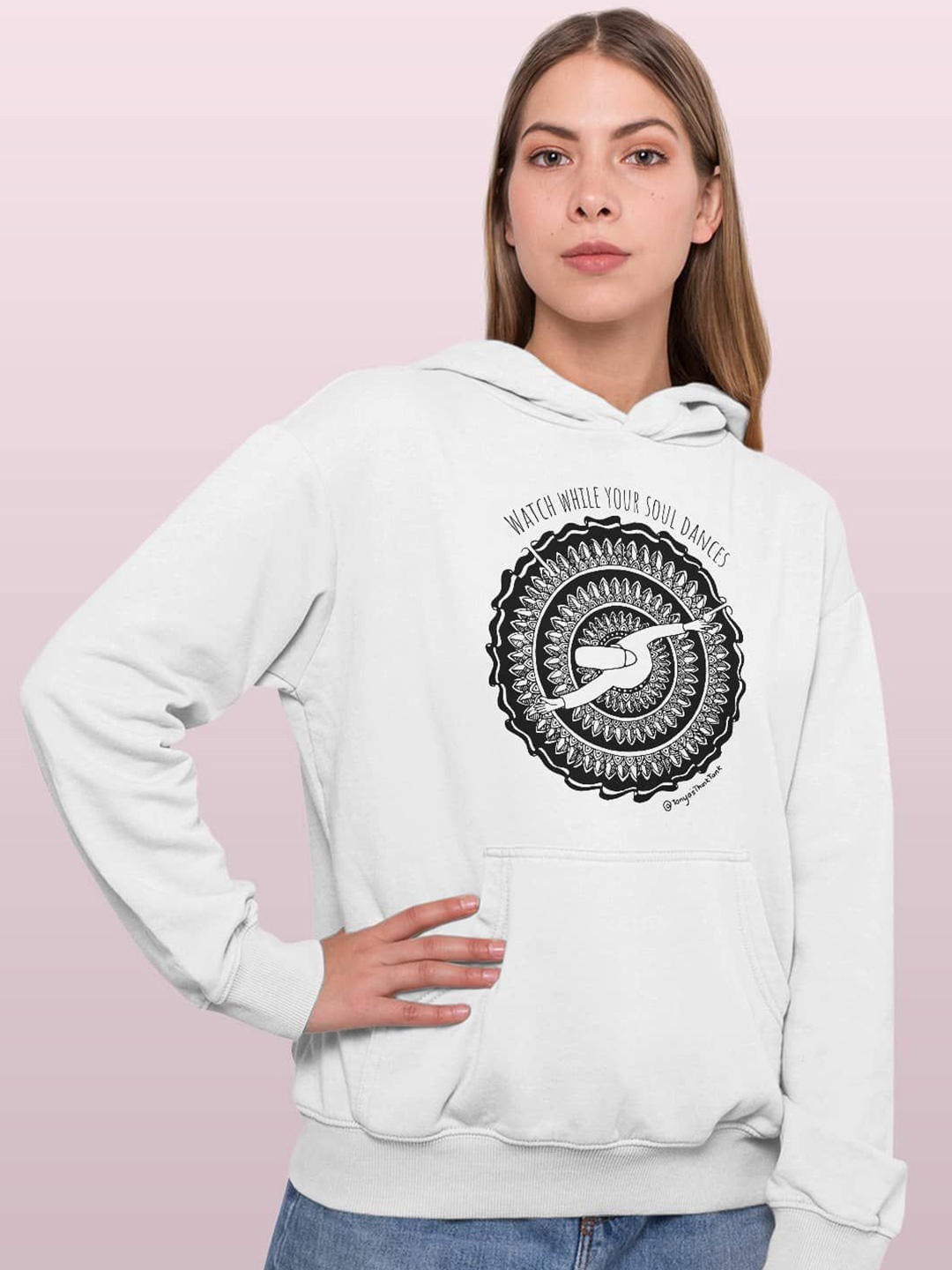 

macmerise Women Printed Hooded Sweatshirt, White