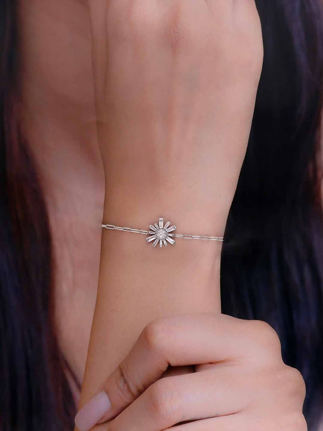 

KAI JEWEL Rhodium Plated 92.5 Sterling Silver Cubic Zirconia Charm Bracelet