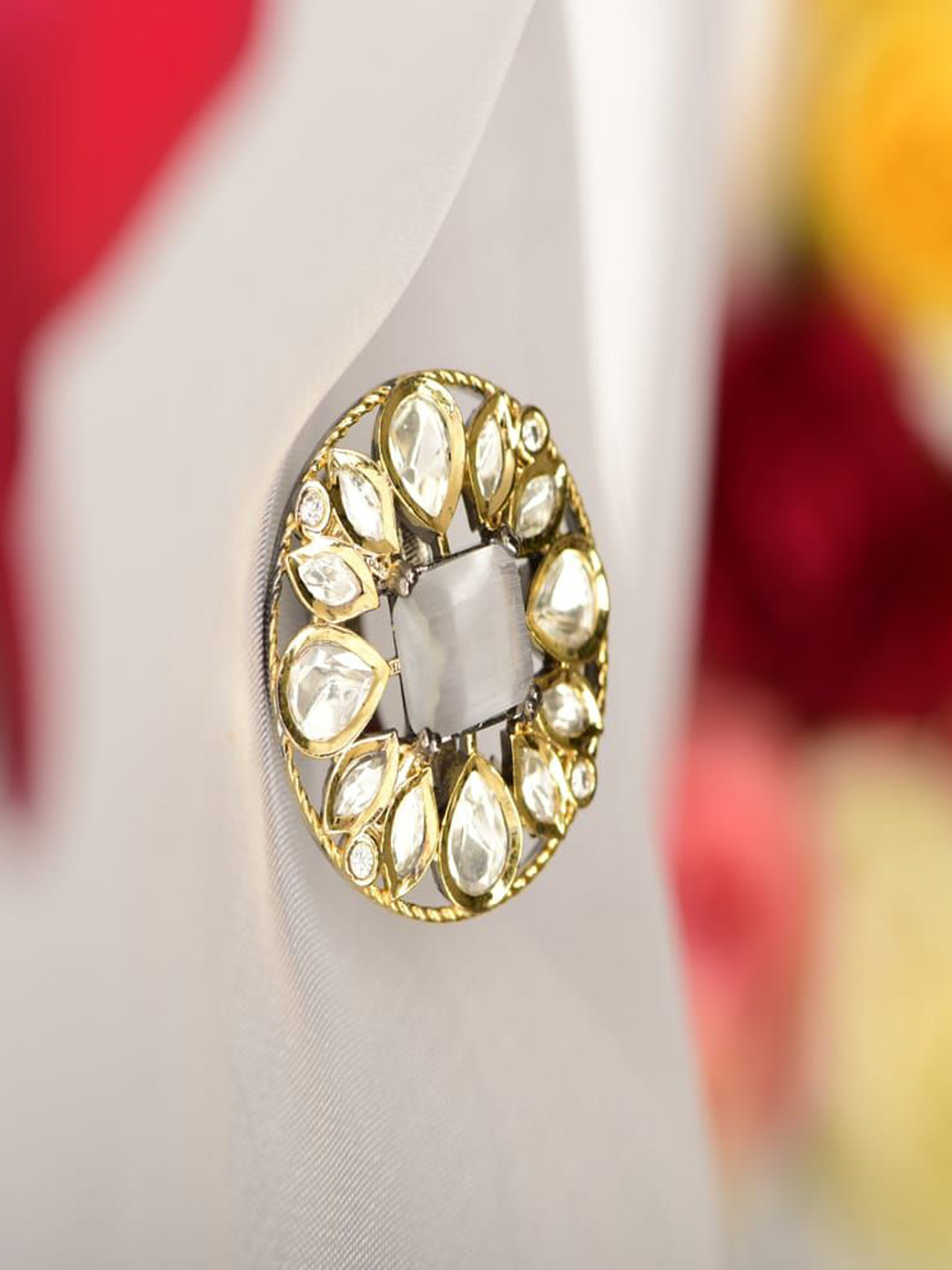 

SHARLEEZ Gold-Plated Kundan & American Diamond Studded Finger Ring