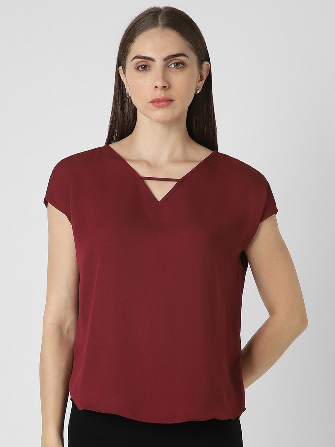 

Van Heusen Woman Keyhole Neck Top, Maroon