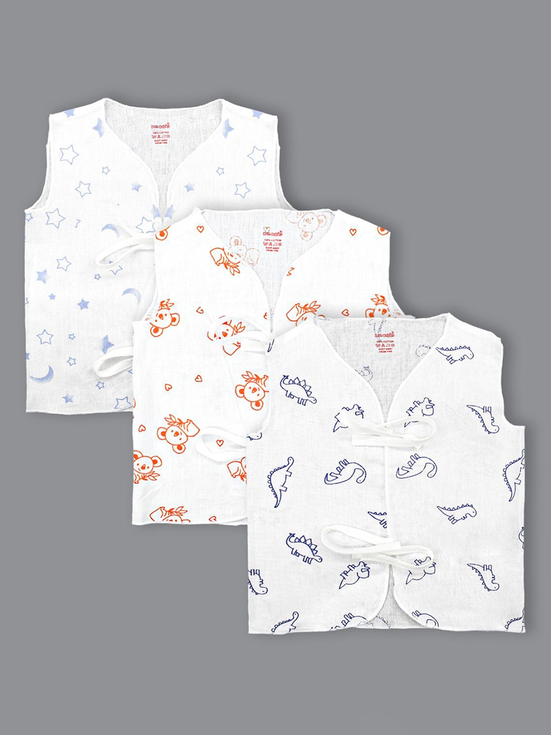 

Born Babies Infant Pack Of 3 Printed Pure Cotton Jhablas, White