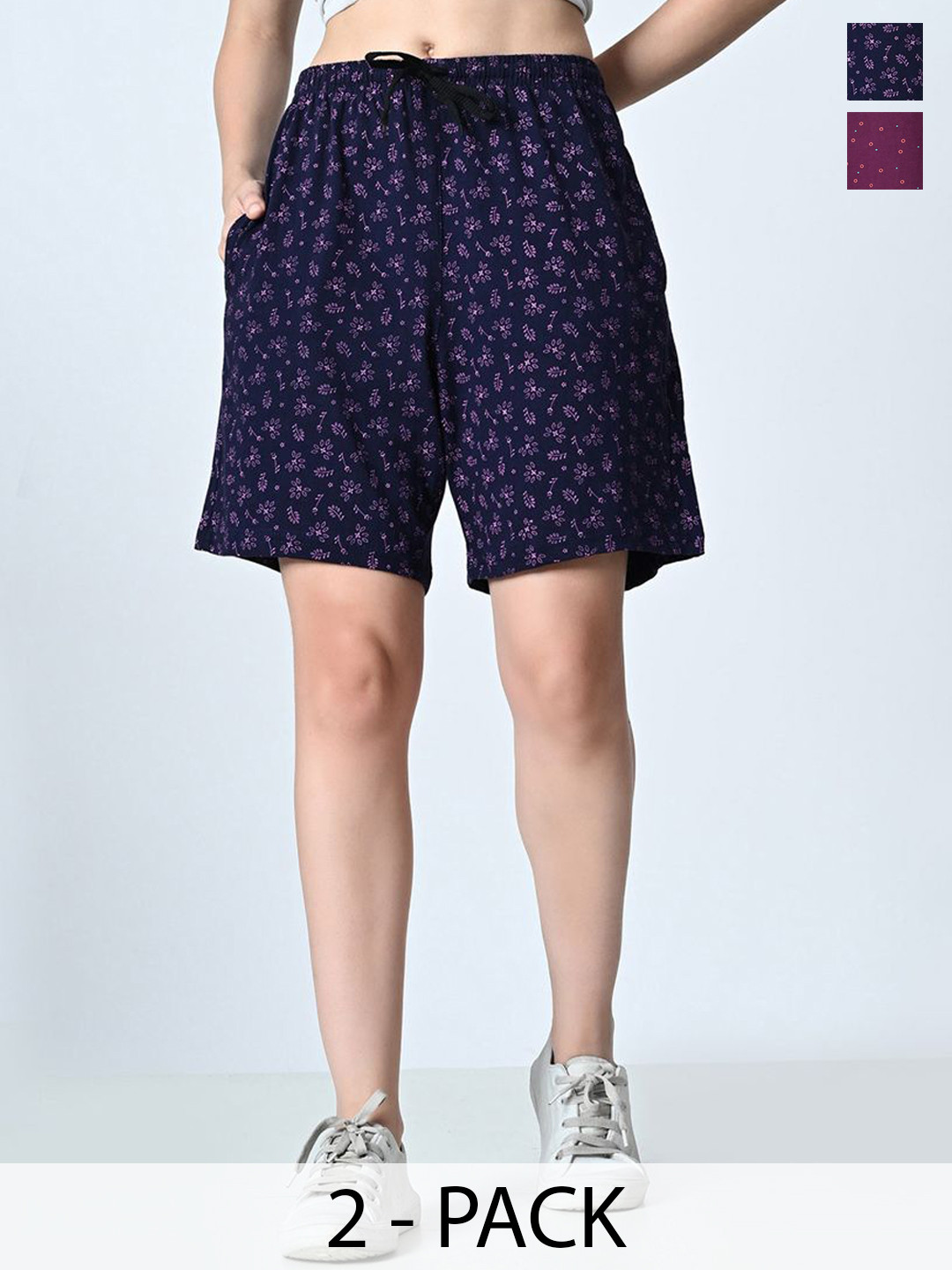 

BAESD Women Pack of 3 Cotton Printed High-Rise Shorts, Purple