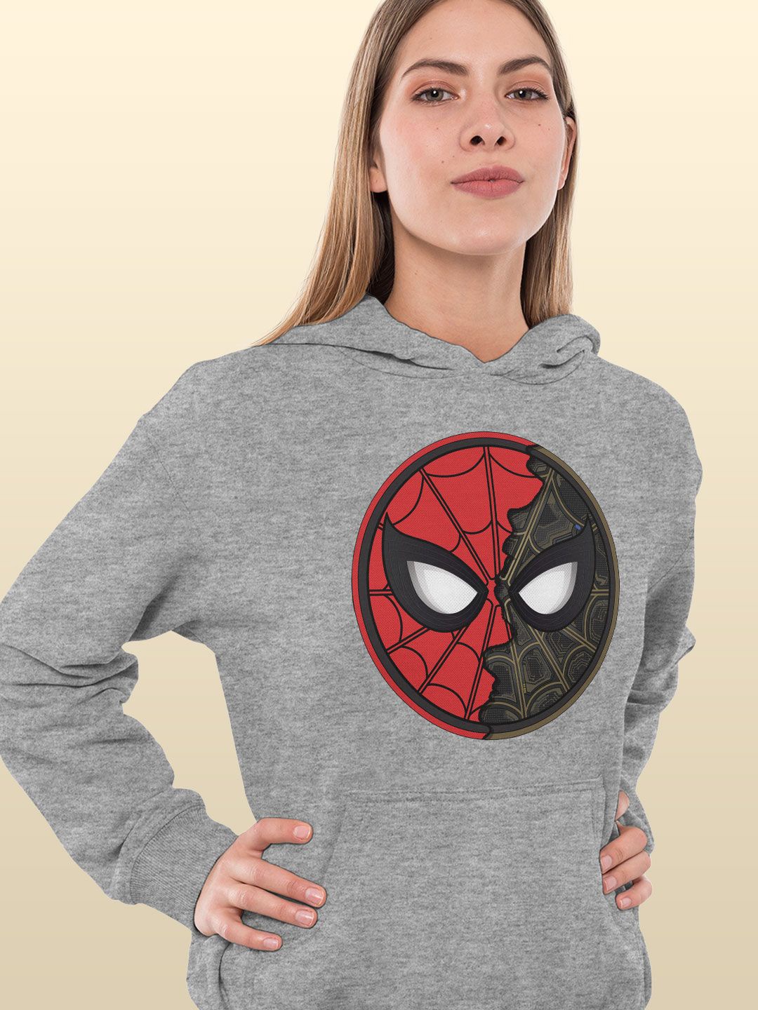 

macmerise Women Printed Hooded Sweatshirt, Grey