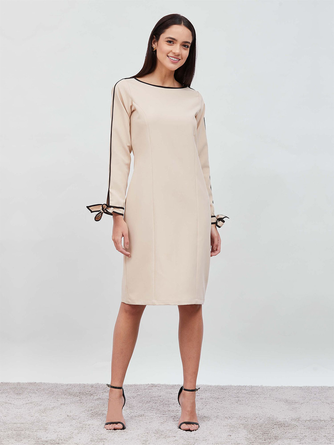 

SALT ATTIRE Boat Neck Long Sleeves Sheath Dress, Nude