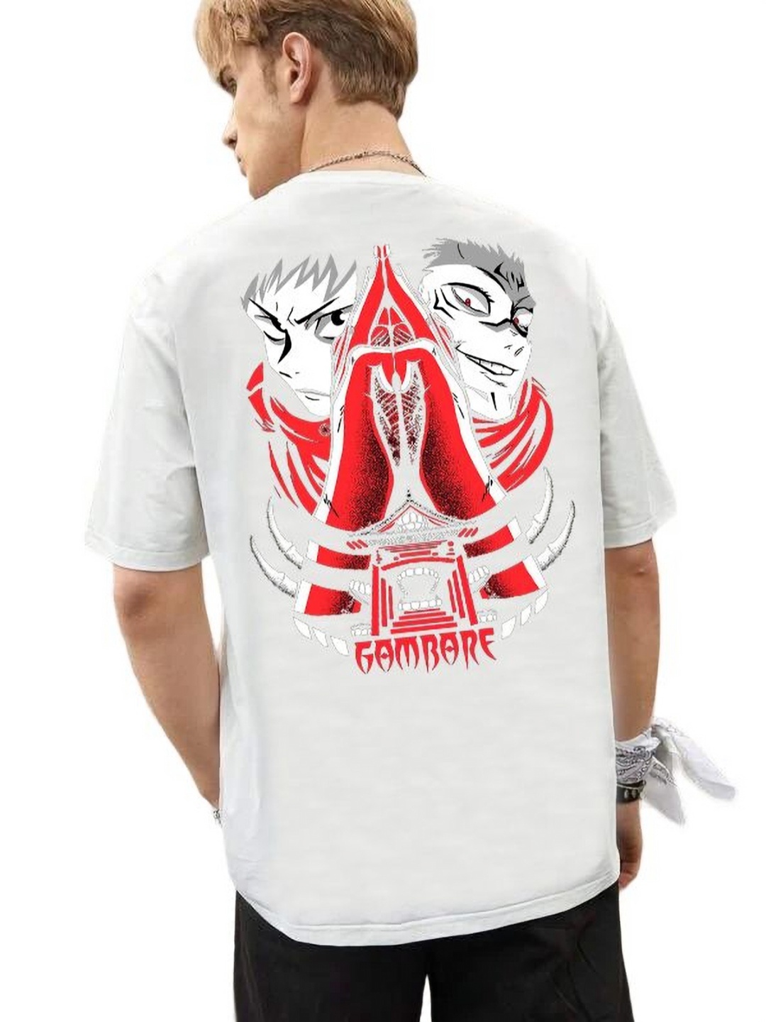 

TABADTOD Men Checked V-Neck Monochrome Applique T-shirt, White