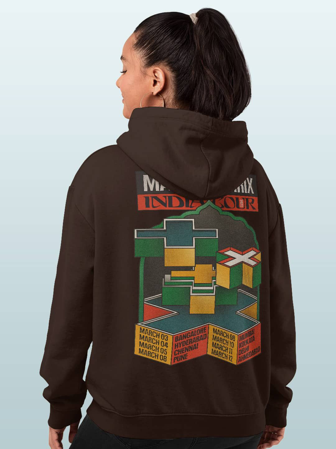 

macmerise Women Printed Hooded Sweatshirt, Brown