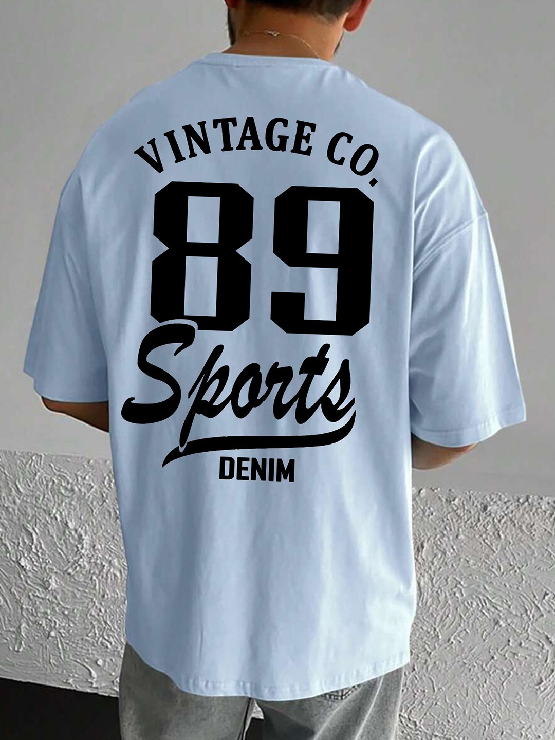 

TABADTOD Men Typography Printed Applique T-shirt, Blue