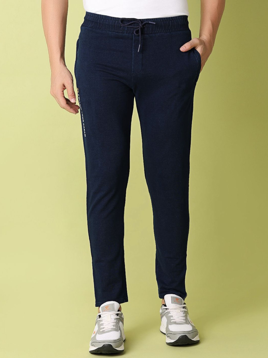 

V-Mart Men Cotton Mid Rise Track Pants, Navy blue