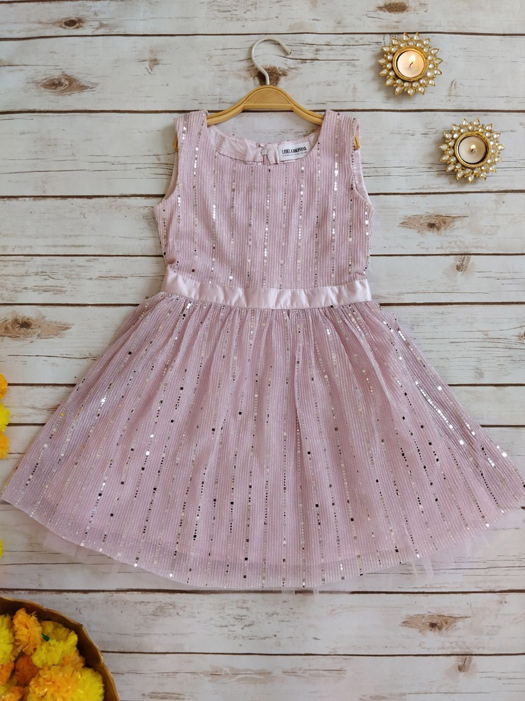 

LABEL KANUPRIYA Girls Embellished Net Fit & Flare Dress, Champagne