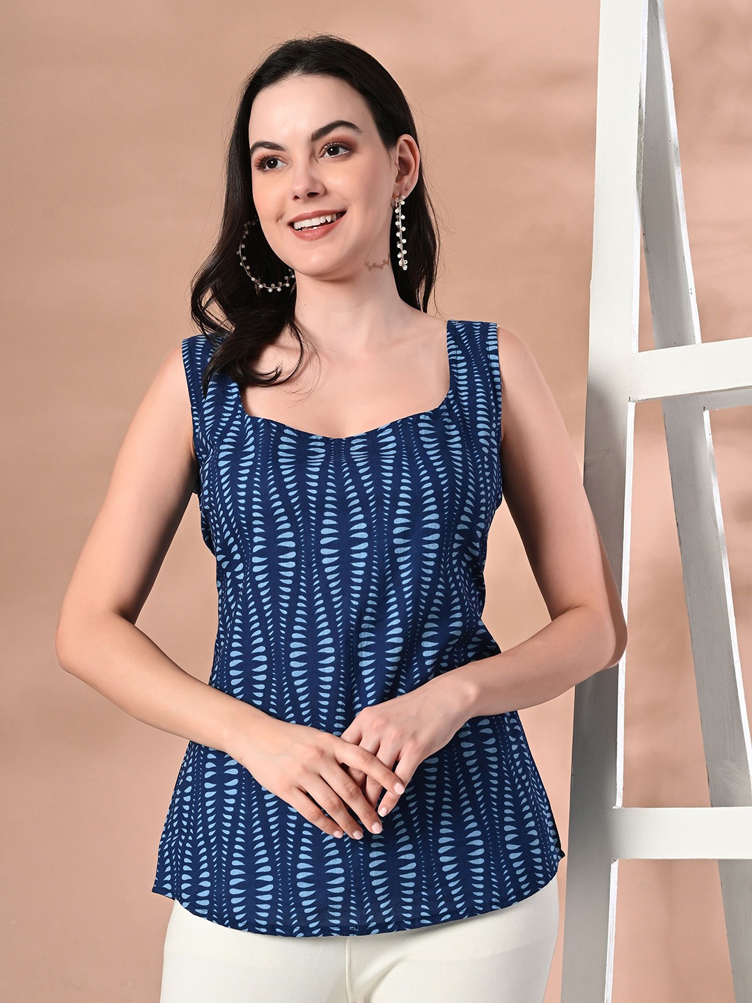 

ANNSH APPAREL Women Printed Cotton Top, Navy blue