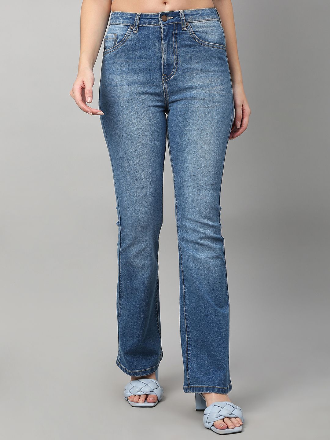 

TARAMA Women Bootcut High-Rise Flat-Front Light Fade Stretchable Jeans, Blue
