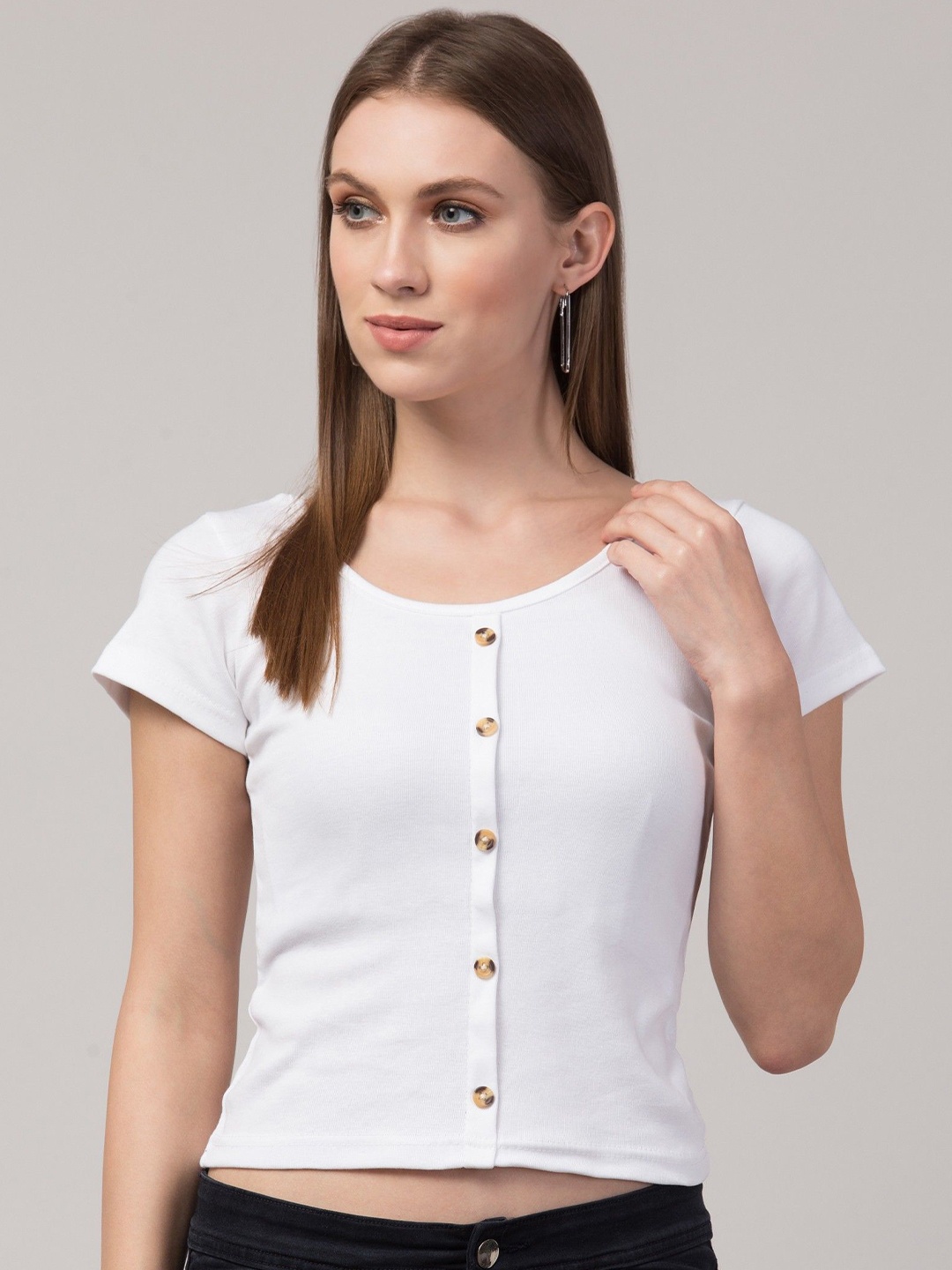 

Nalax Designs Women Round Neck Short Sleeves Crop Top, White