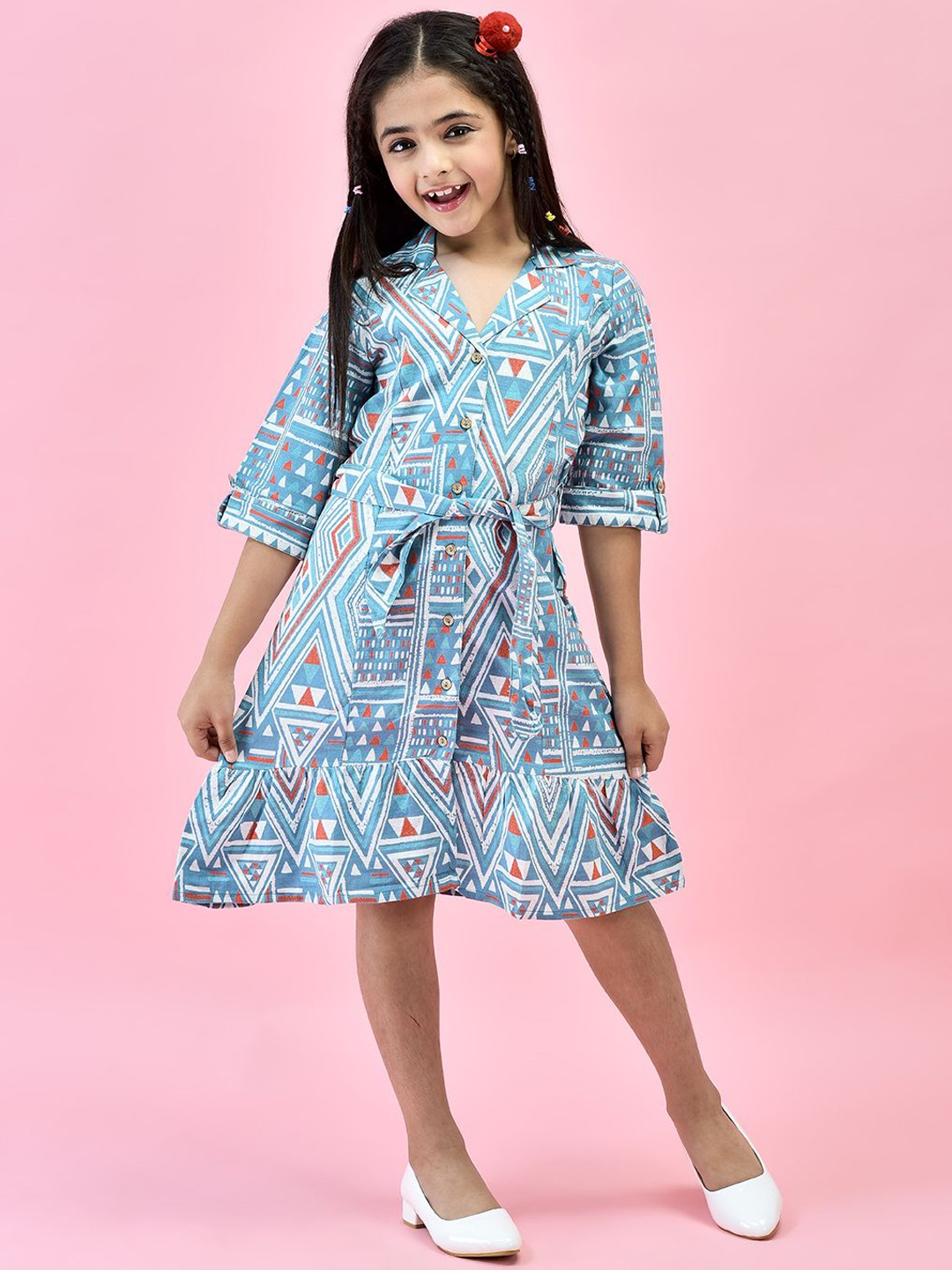 

Juniper Girls Cuban Collar Printed Shirt Dress, Blue