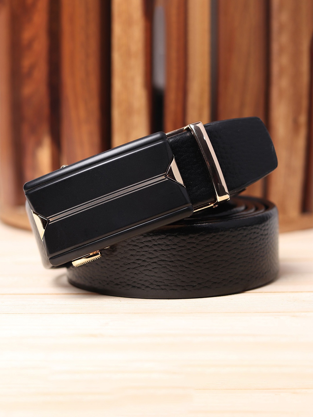 

WINSOME DEAL Men Slider Buckle Closure Textured Formal Belt, Black