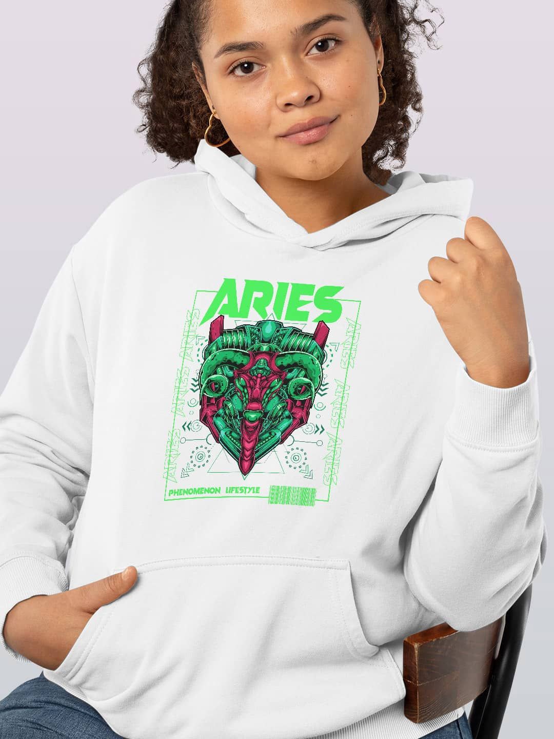 

macmerise Women Printed Hooded Sweatshirt, White