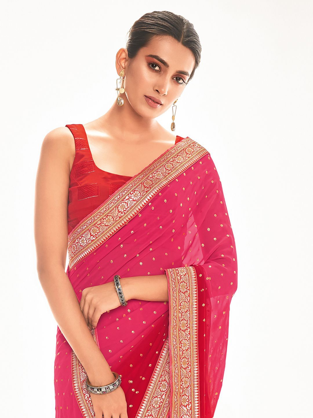 

Saree mall Printed Floral Saree, Pink