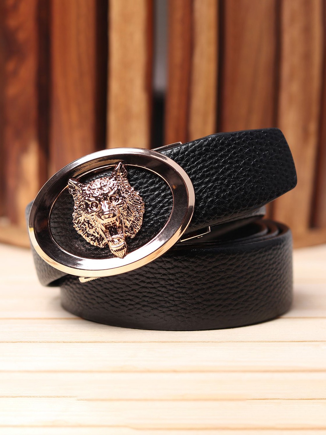 

WINSOME DEAL Men Slider Buckle Closure Textured Formal Belt, Black