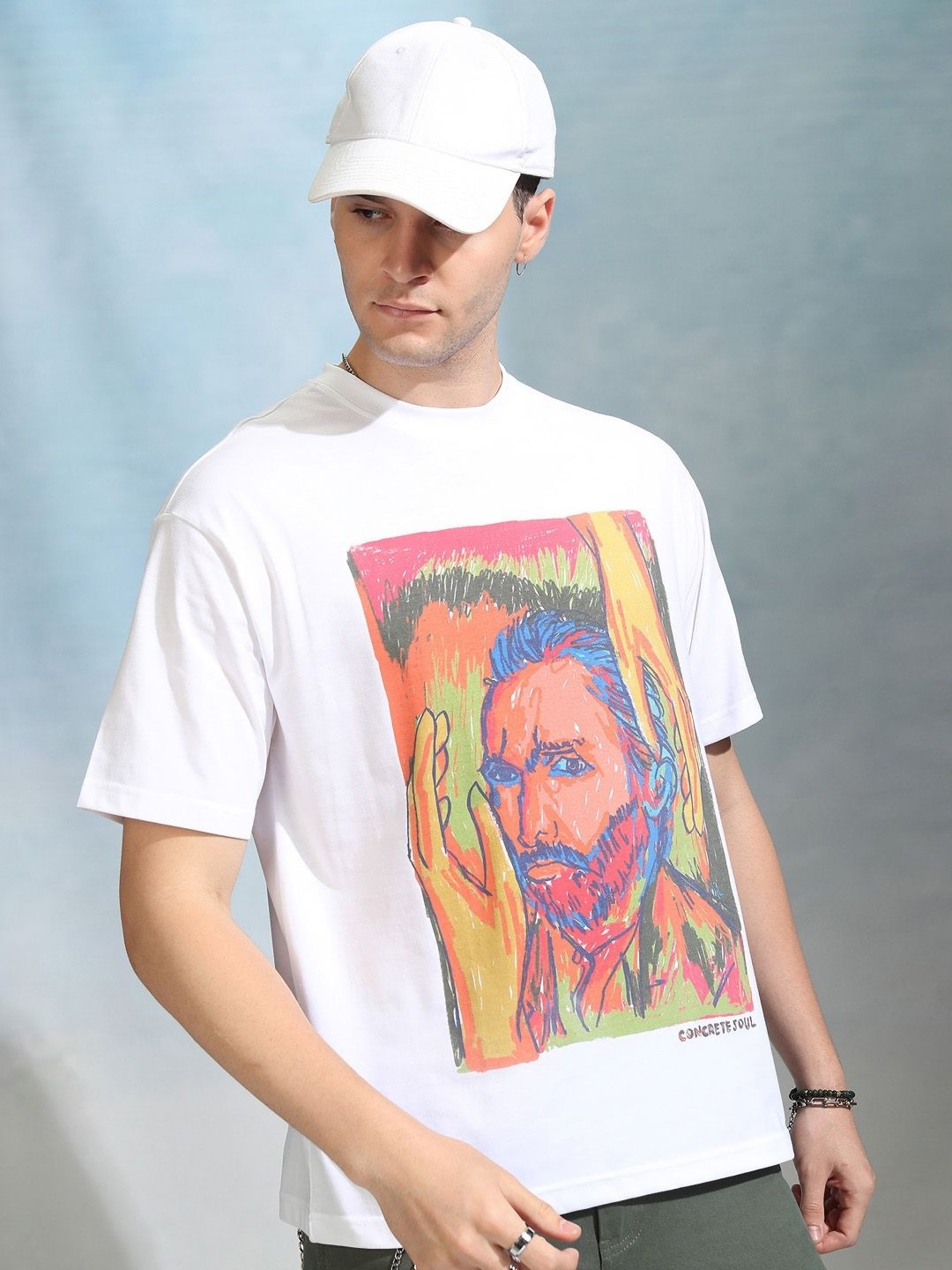 

HIGHLANDER Men Graphic Printed Round Neck Cotton Relaxed Fit T-shirt, White