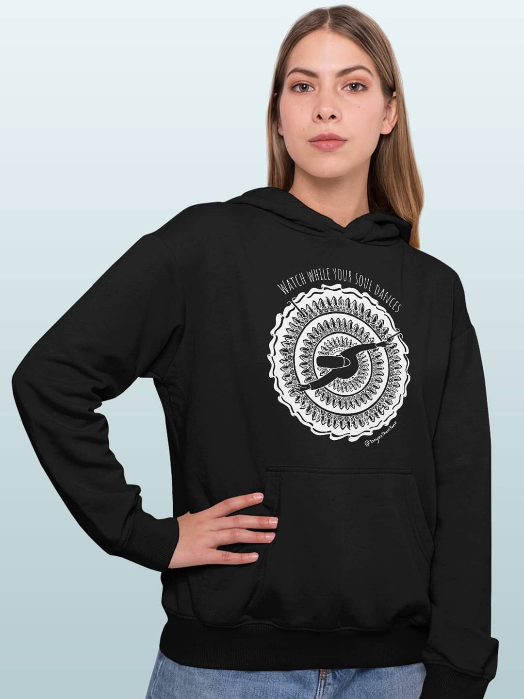 

macmerise Women Printed Hooded Sweatshirt, Black