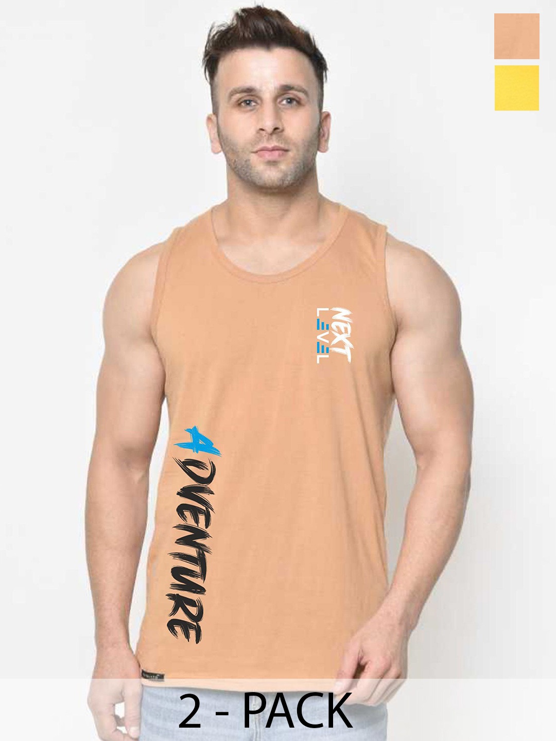 

SLOWLORIS Pack Of 2 Printed Sleeveless Gym Vests SL26 COMBO (LOUD YELLOW) (ADV RUST)