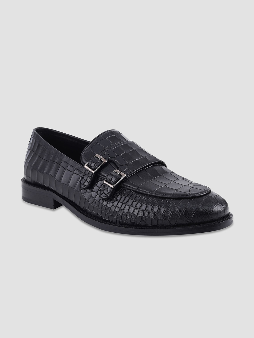 

EZOK Men Textured Leather Horsebit Loafers Loafers, Black