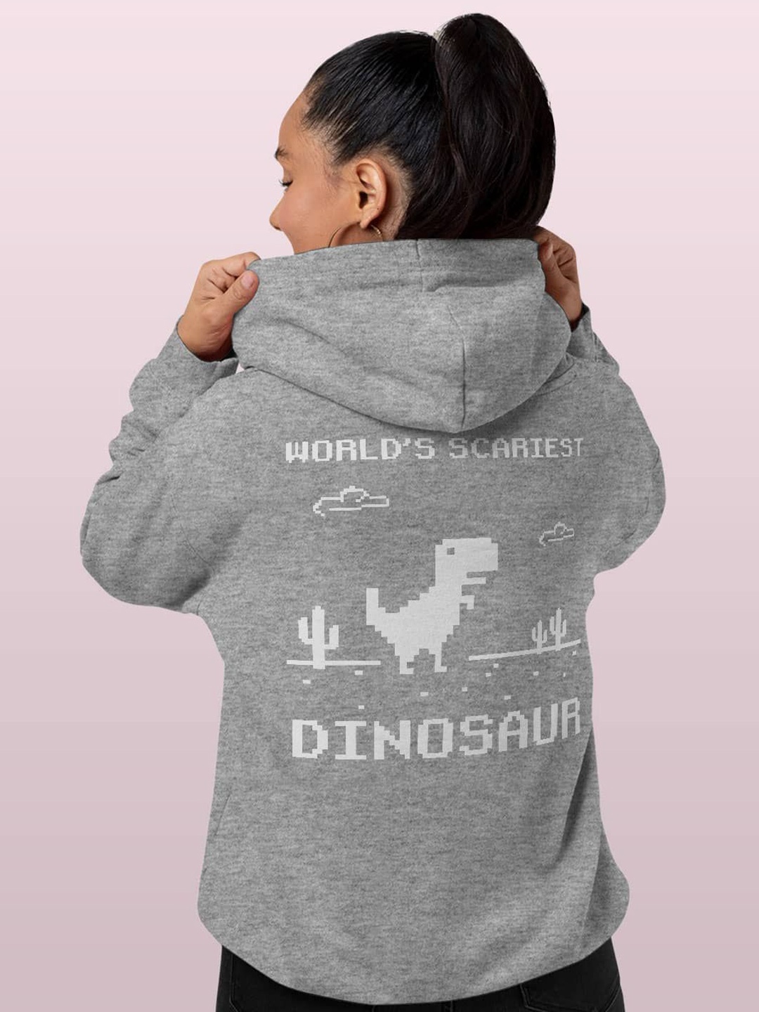

macmerise Women Printed Hooded Sweatshirt, Grey