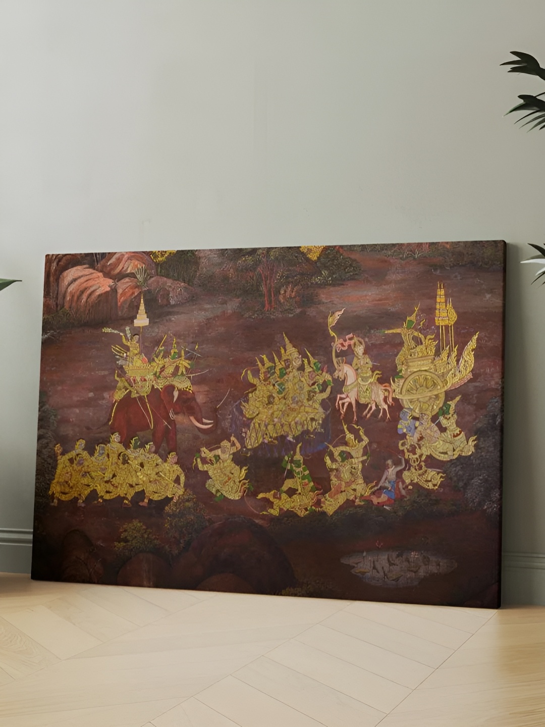 

CLAWCRAFTS Brown & Gold-Toned Canvas Wooden Wall Art