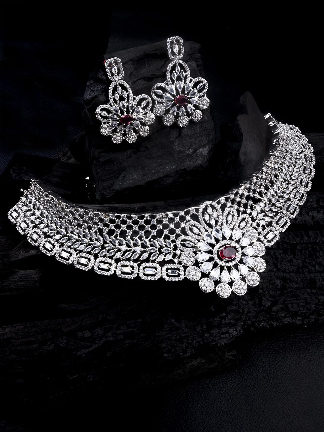 

StileAdda Silver Plated American Diamond Stone Studded jewellery Set