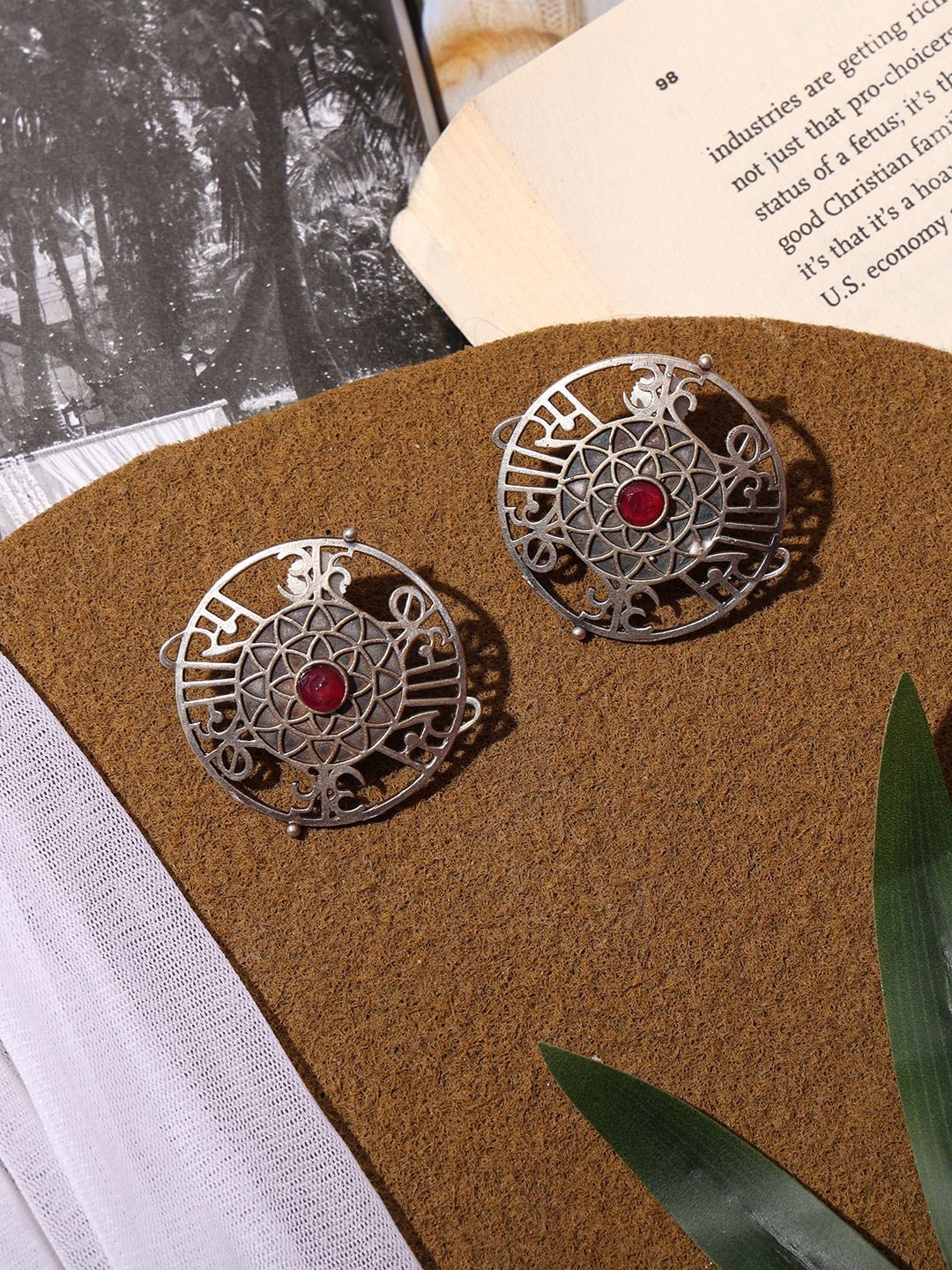 

VENI Silver-Plated Stone-Studded Oxidised Studs