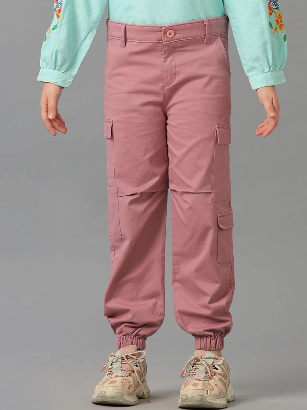 

UNDER FOURTEEN ONLY Girls Mid-Rise Joggers Trousers, Pink