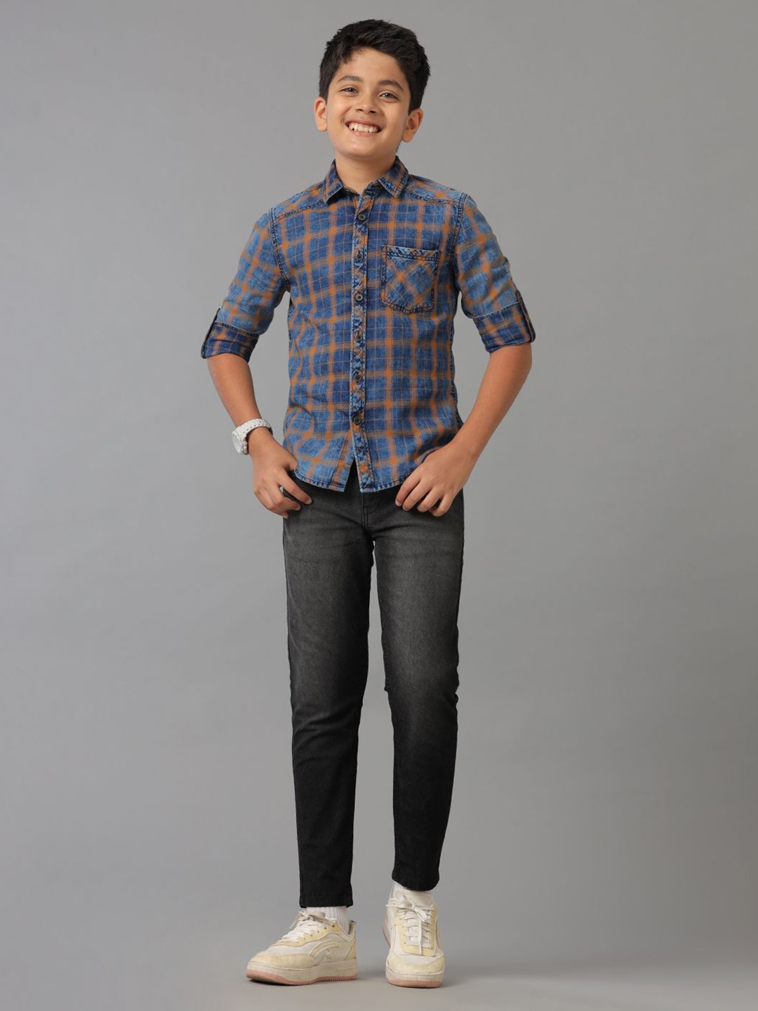 

UNDER FOURTEEN ONLY Boys Tartan Checks Opaque Checked Casual Shirt, Yellow