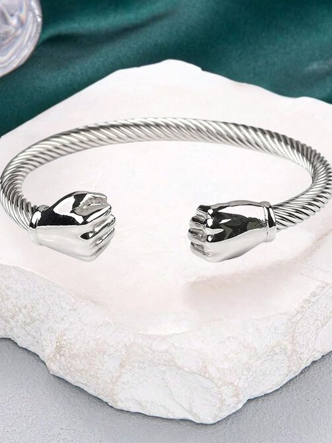 

Zindura Men Silver-Plated Stainless Steel Cuff Bracelet