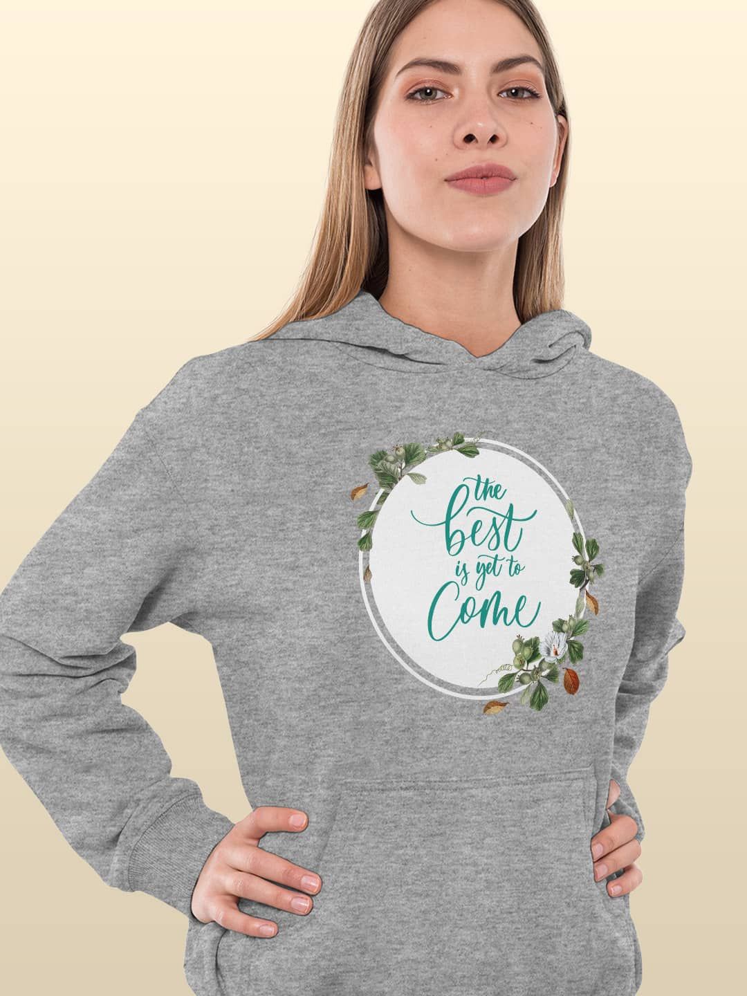 

macmerise Women Printed Hooded Sweatshirt, Grey