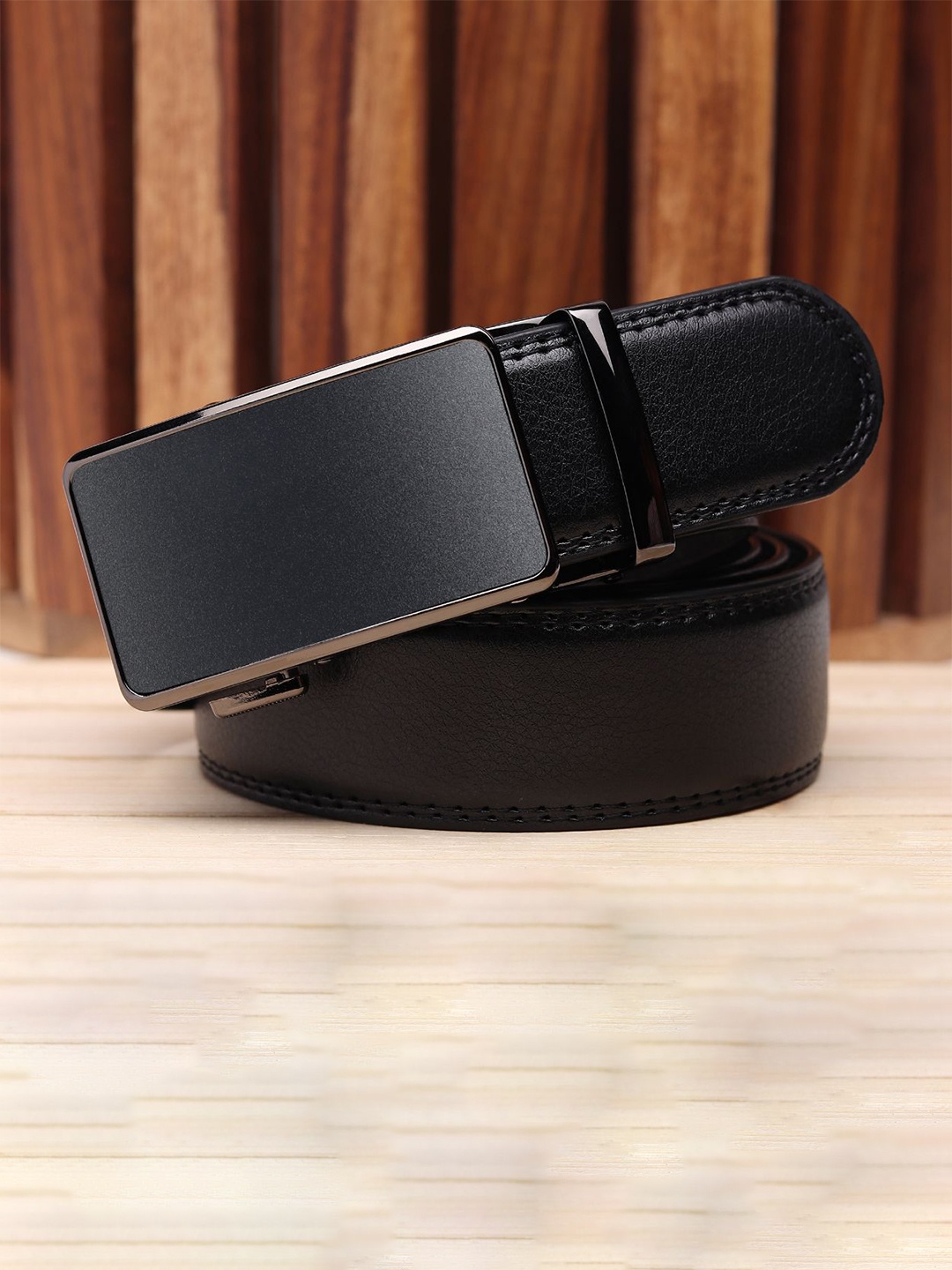 

WINSOME DEAL Men Textured Slider Buckle Closure Belt, Black