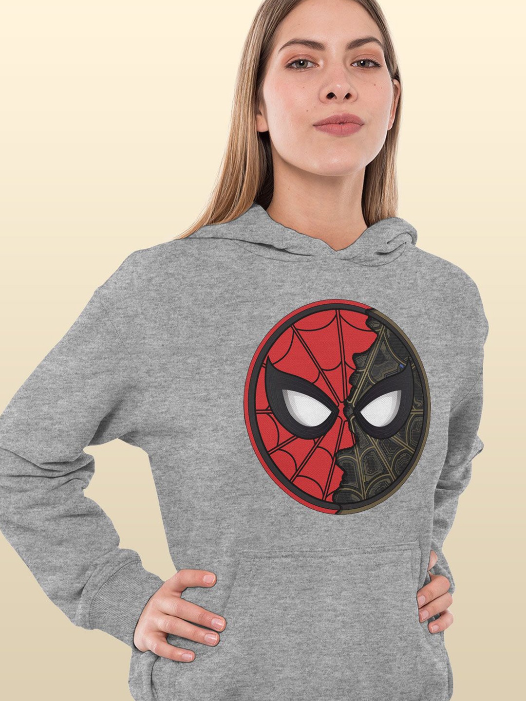 

macmerise Women Printed Hooded Sweatshirt, Grey