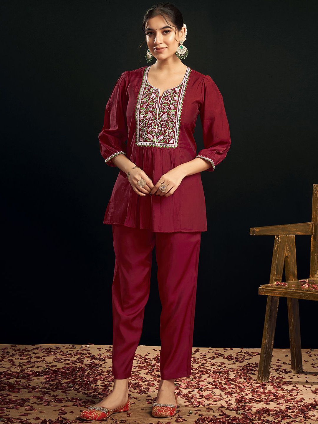 

KALINI Embroidered Tunic & Trouser, Maroon