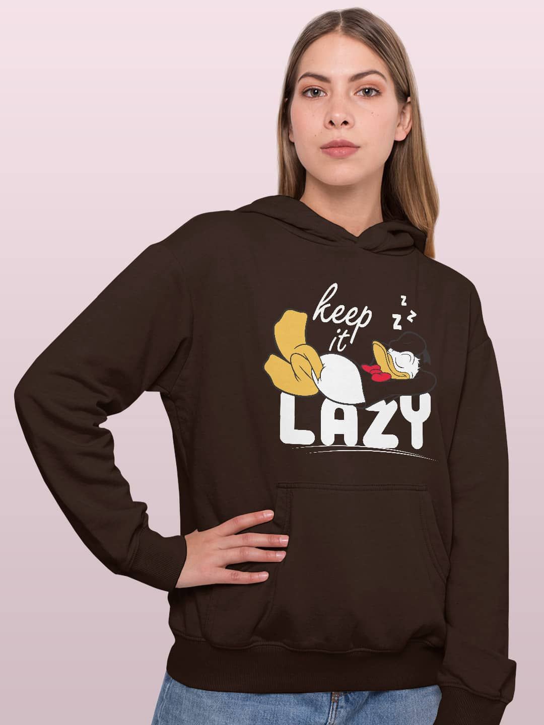 

macmerise Women Printed Hooded Sweatshirt, Brown