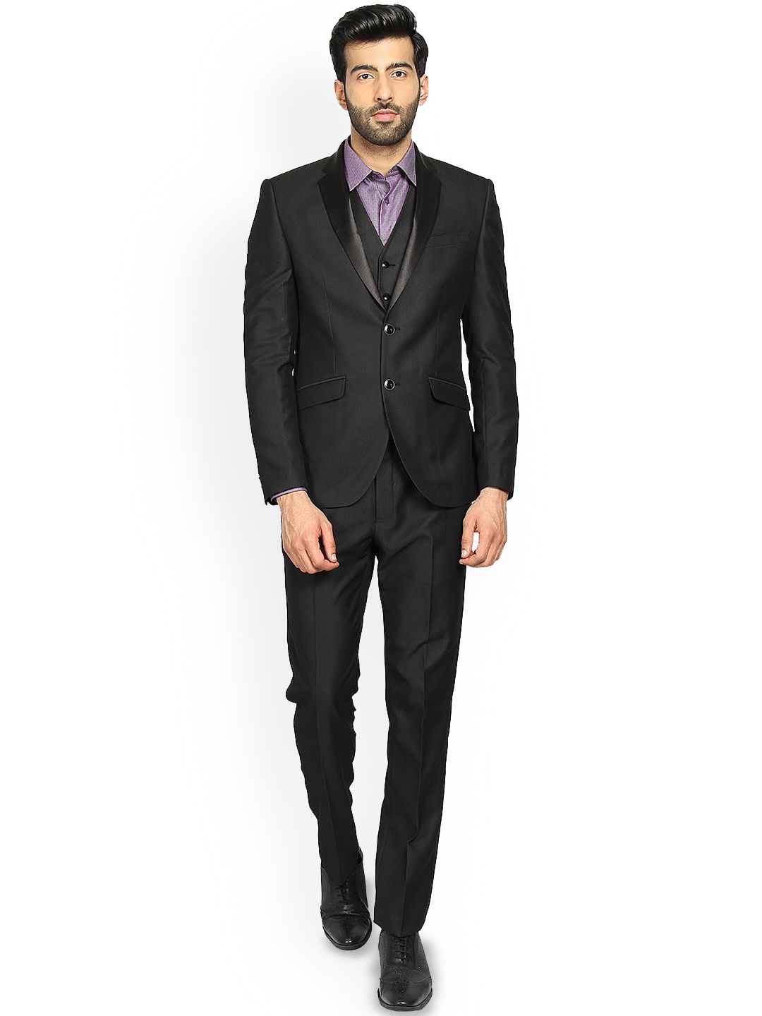 

Blackberrys Men Textured Slim-Fit Single-Breasted Three-Piece Formal Suit, Black