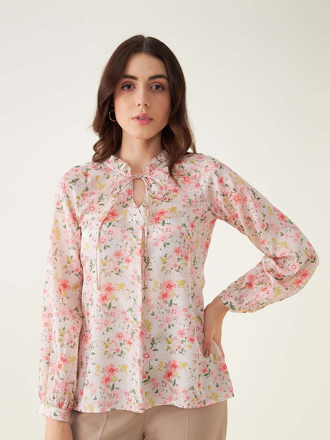 

SALT ATTIRE Floral Print Mandarin Collar Shirt Style Top, Multi