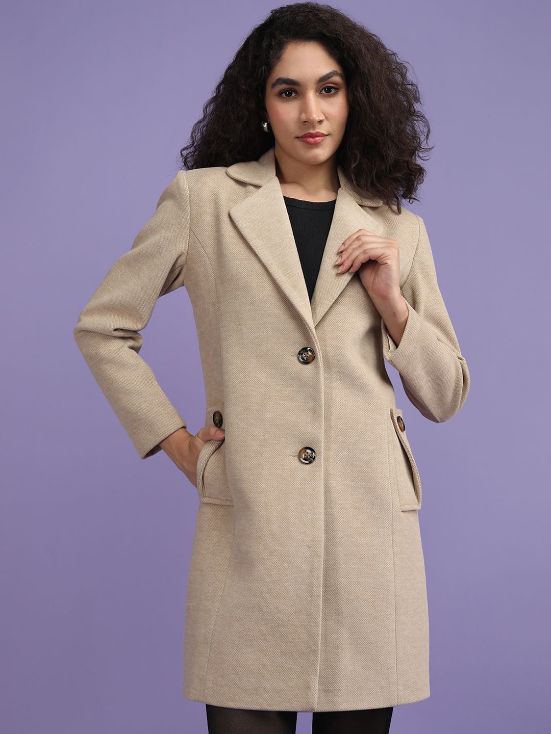 

Plagg Notched Lapel Collar Overcoat, Beige