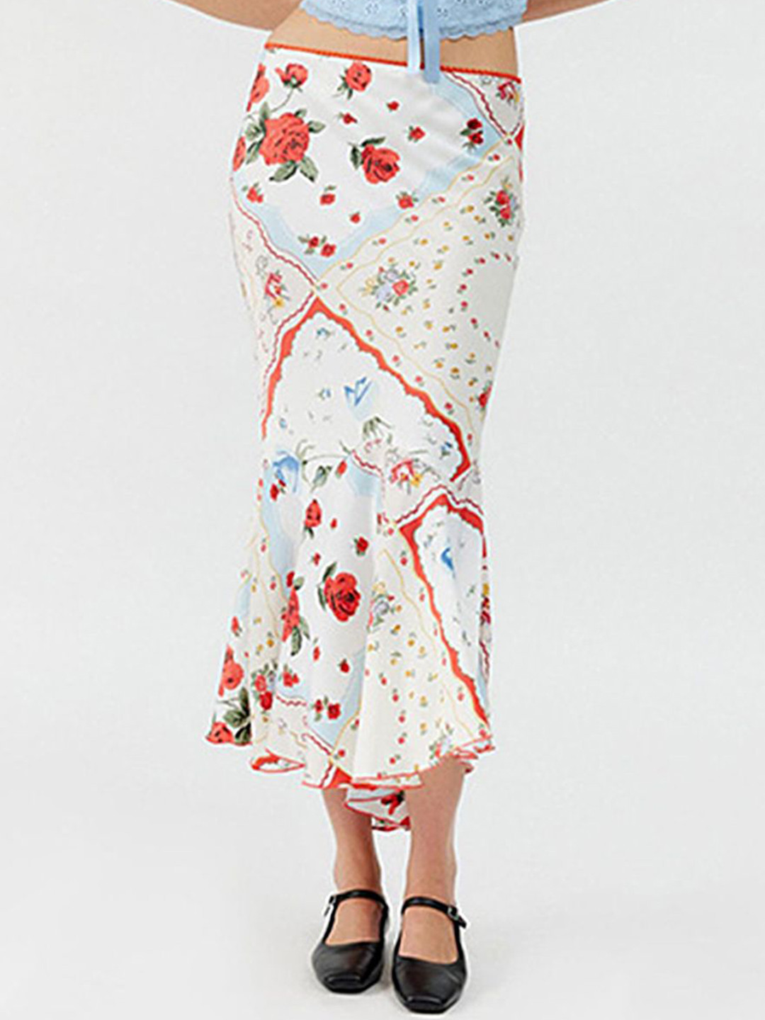 

LULU & SKY Abstract Fishtail Midi Skirt, White