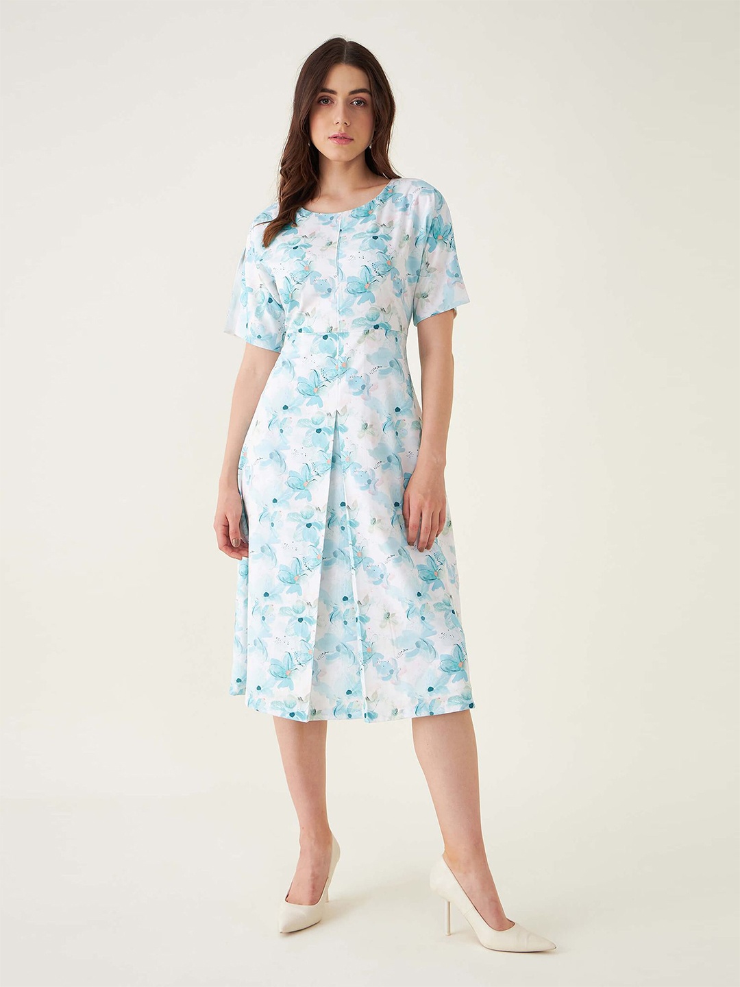 

SALT ATTIRE Floral Print A-Line Midi Dress, Blue