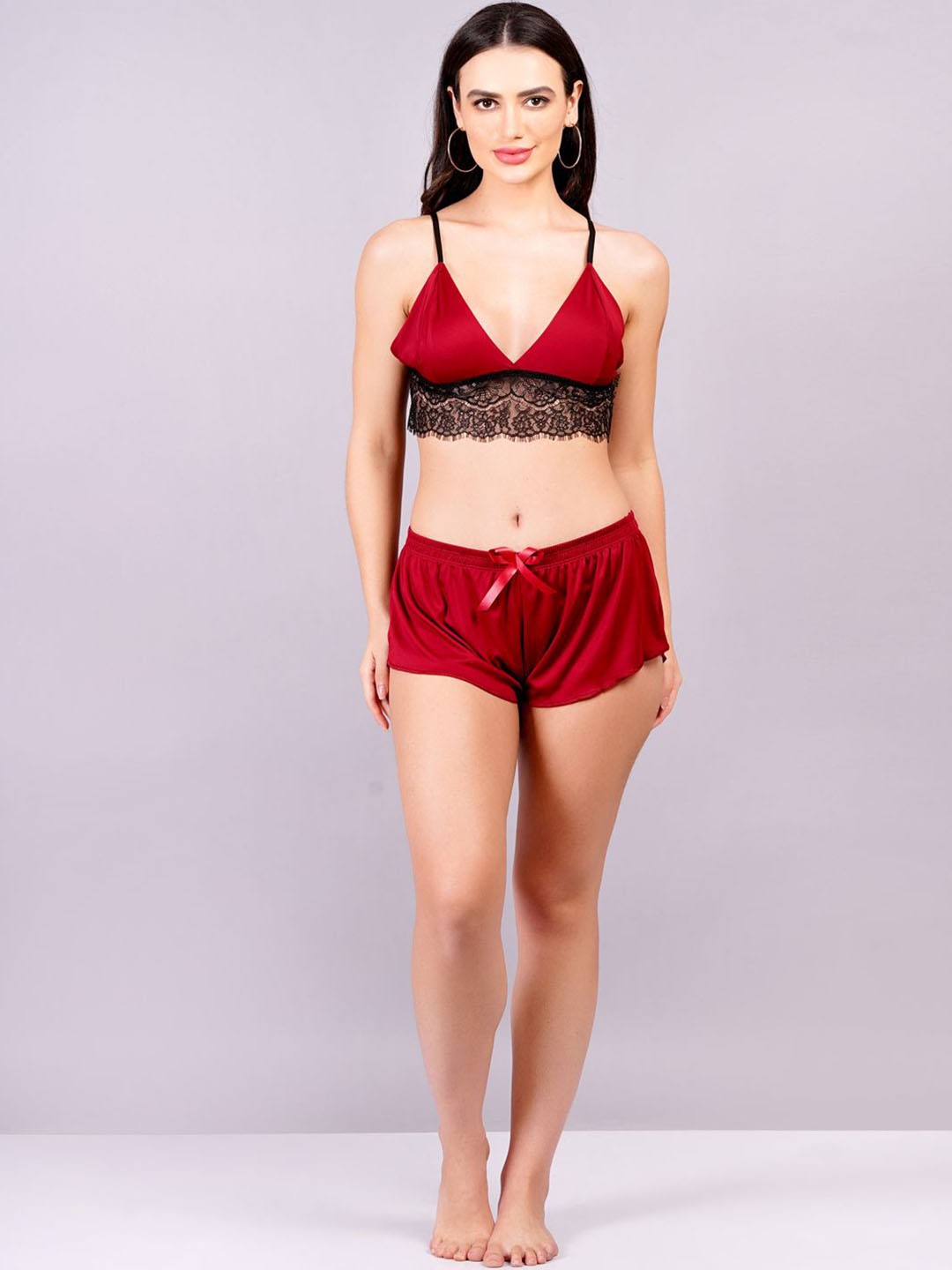 

Fleurt Shoulder Straps Baby Doll With Briefs, Red
