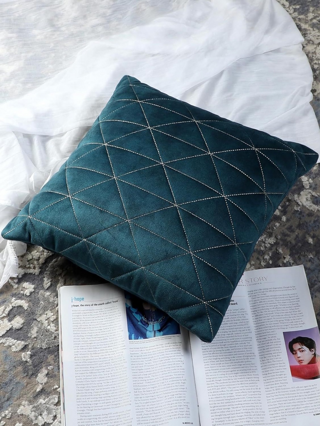 

Decoghar Blue Embroidered Velvet Square Cushion Covers