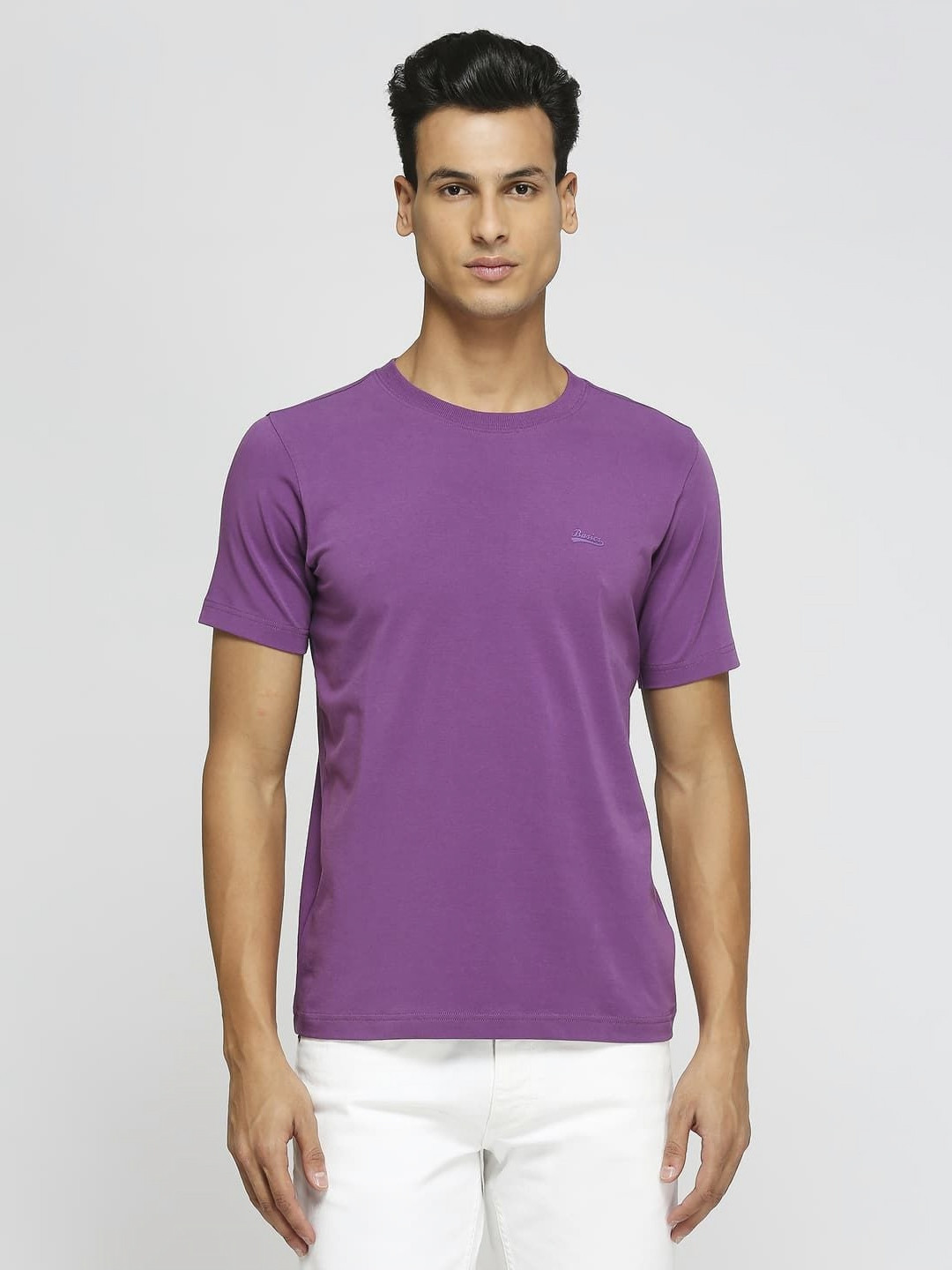 

Basics Men Abstract Printed Polo Collar Cotton Slim Fit T-shirt, Purple
