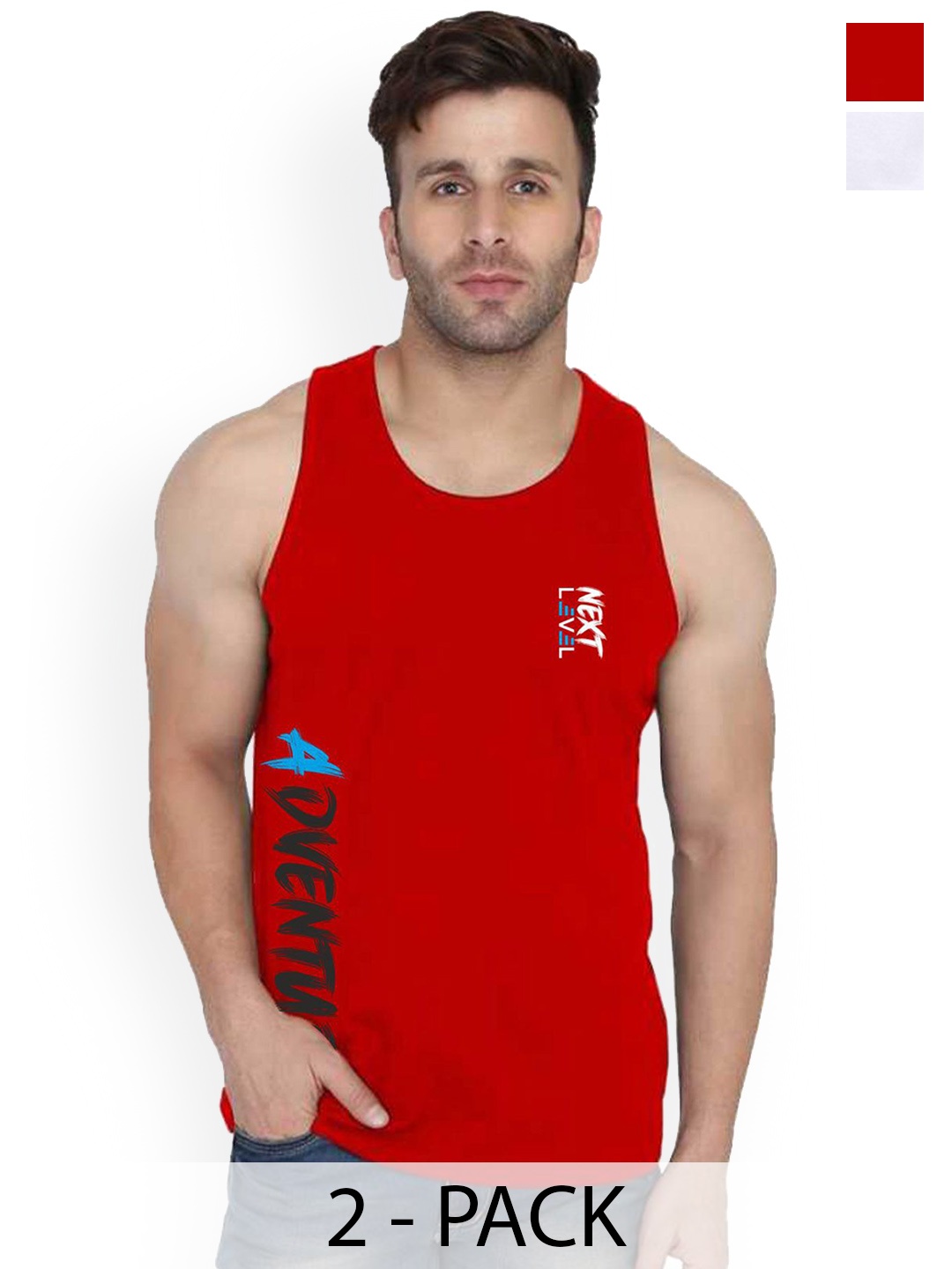 

SLOWLORIS Pack Of 2 Printed Cotton Vests- SL26 COMBO (LOUD WHITE) (ADV RED)