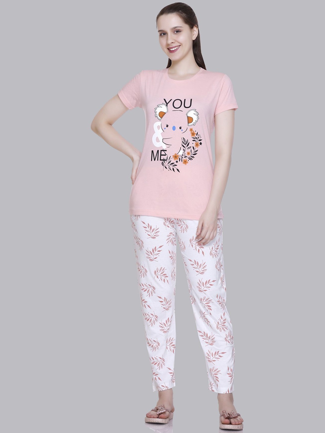

BAESD Girls Printed Top & Pyjama Night suit, Peach